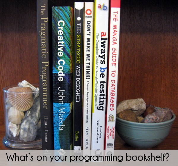 Programming books on shelf