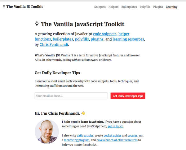 screenshot of vanilla js toolkit